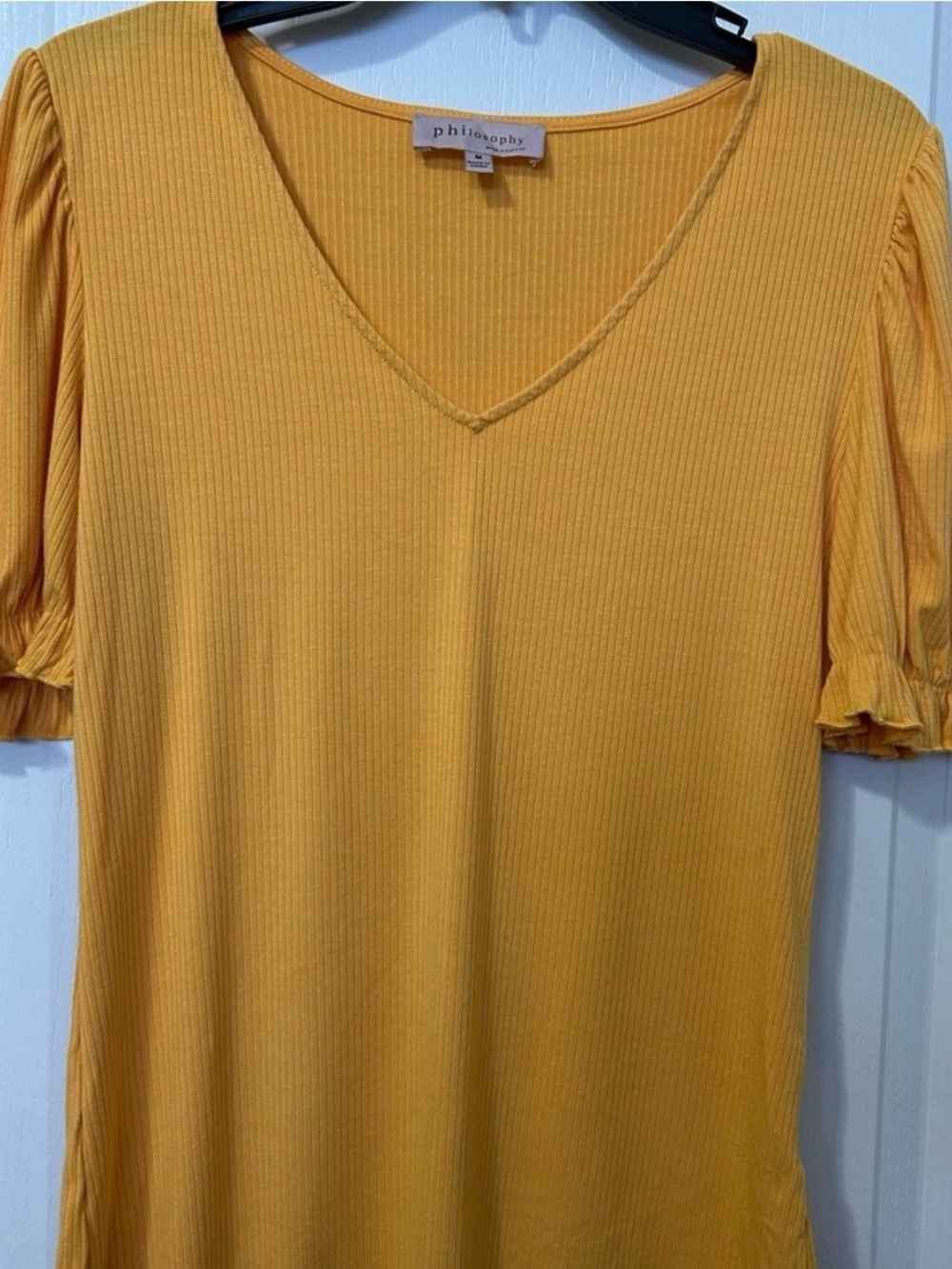 Philosophy Mustard Ribbed V-Neck Short Sleeve Top